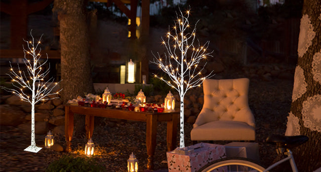 EAMBRITE 5FT 6FT White Birch Tree Set Christmas Tree Decorations