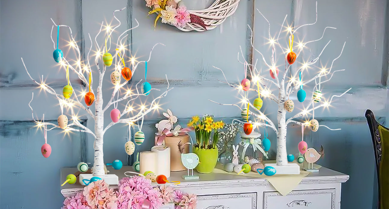 EAMBRITE Easter Decorations Easter Tree with 18x2 pcs Eggs Ornaments