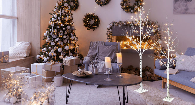 EAMBRITE 5FT 6FT White Birch Tree Set Christmas Tree Decorations