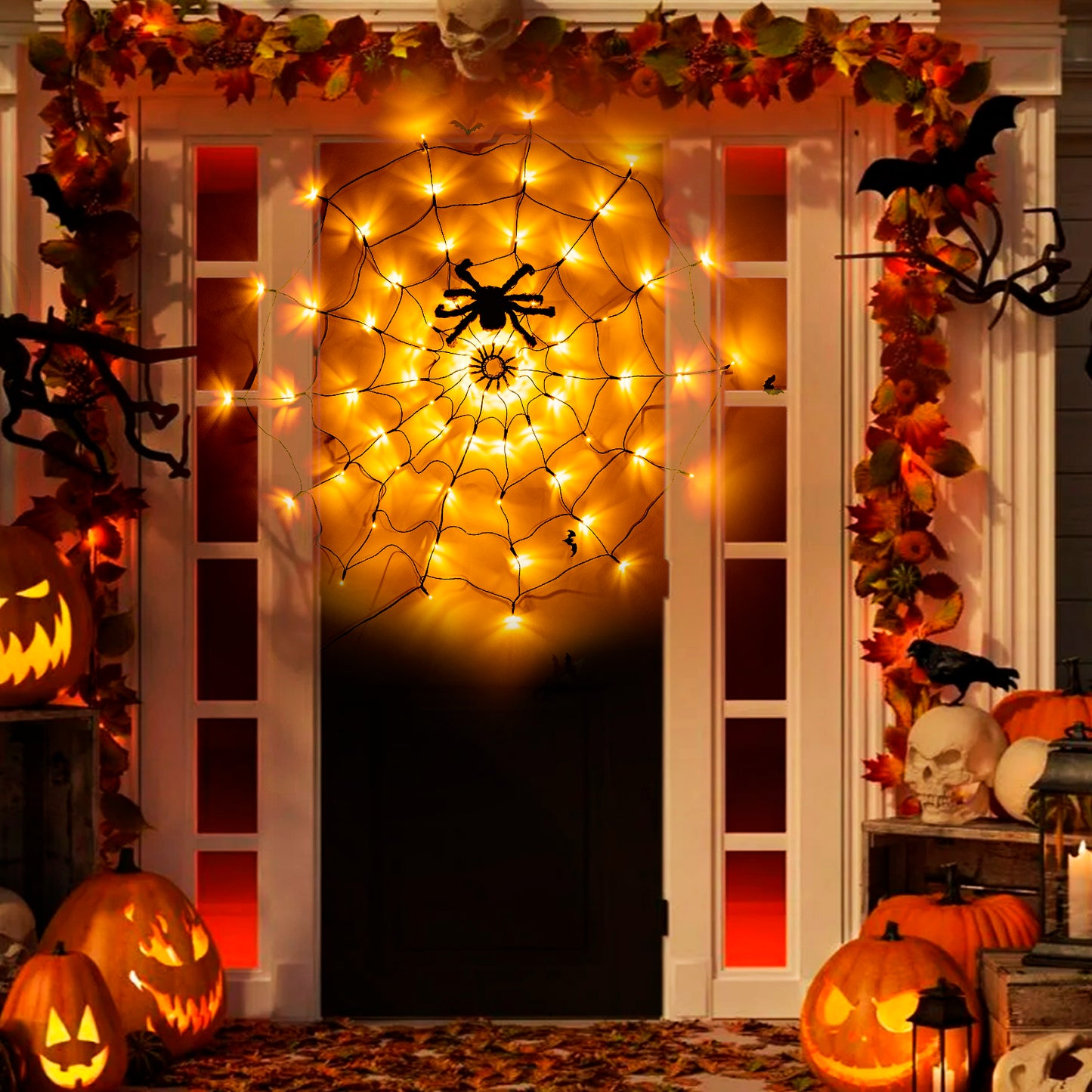 EAMBRITE Halloween Spider Web Lights with 70LED Orange Lights