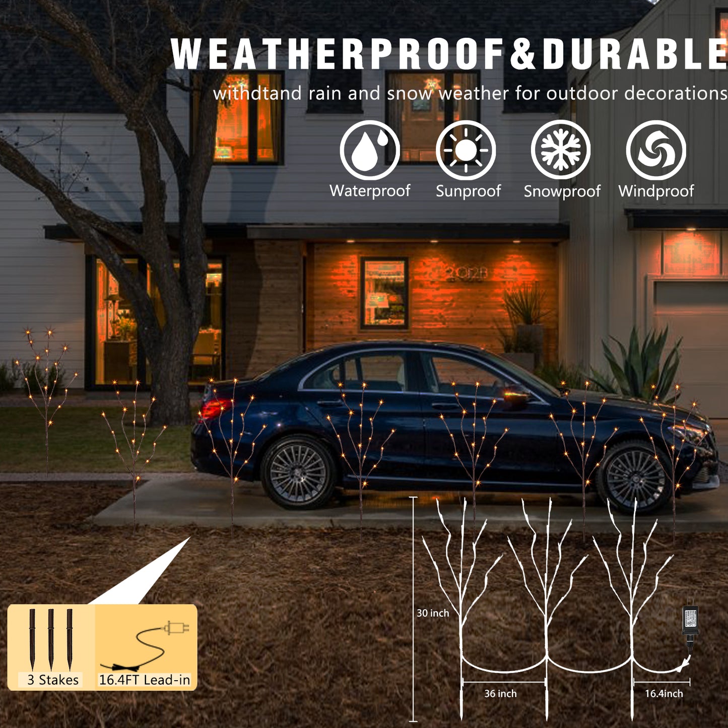 EAMBRITE 3PK Brown Lighted Twig Branches Pathway Light
