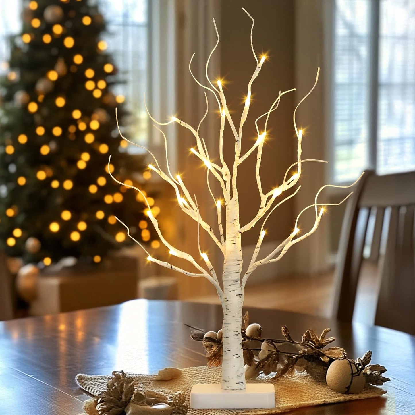 EAMBRITE Birch Tree with Led Lights, White Christmas Decorations Indoor