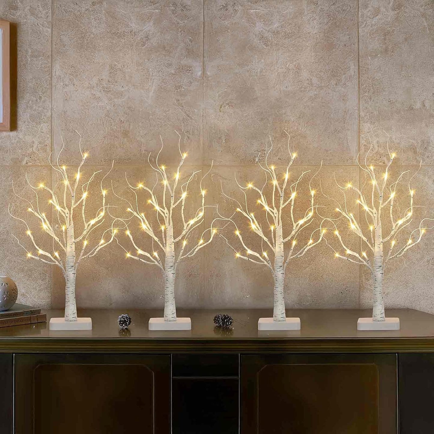 EAMBRITE Birch Tree with LED Lights for Christmas Decorations Indoor Lighted Tabletop Tree