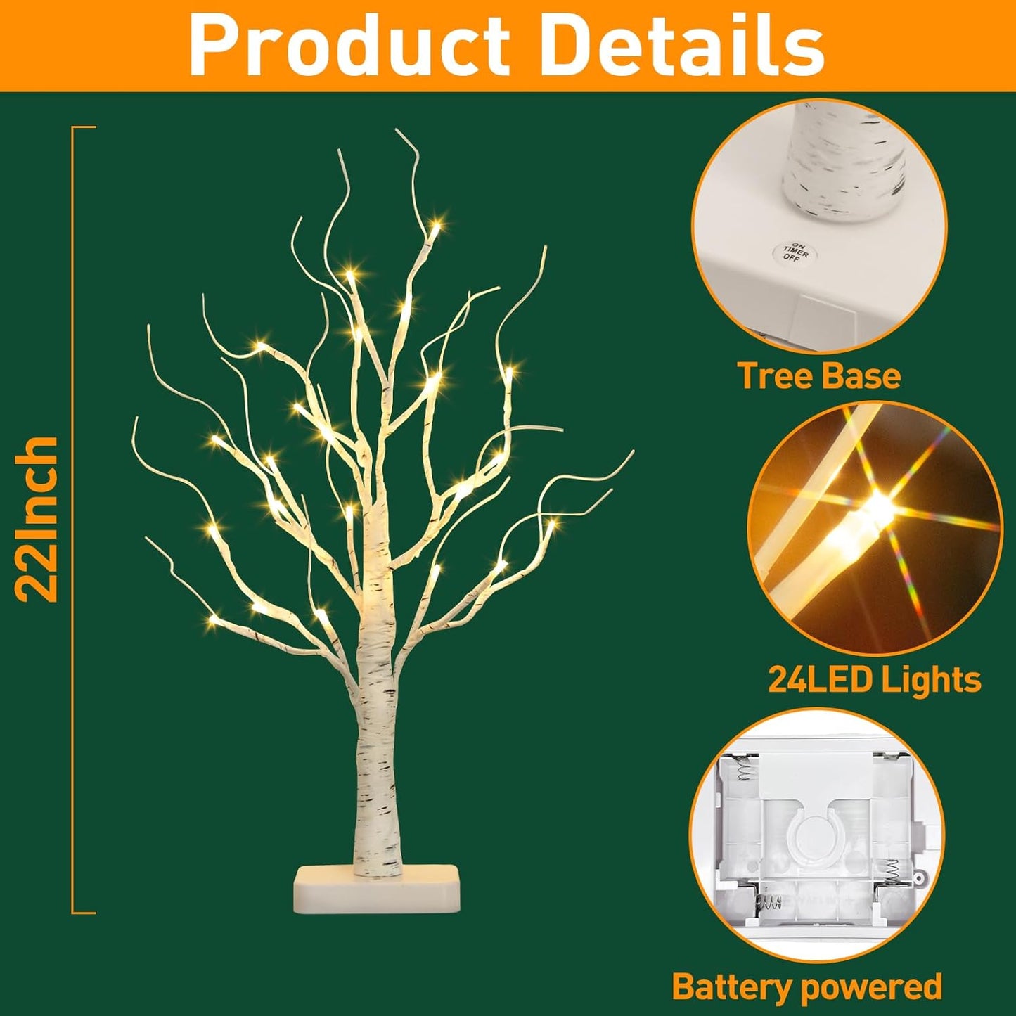 EAMBRITE Birch Tree with LED Lights for Christmas Decorations Indoor Lighted Tabletop Tree