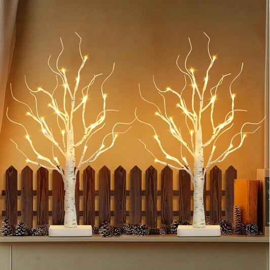 EAMBRITE Birch Tree with Led Lights, White Christmas Decorations Indoor Lighted Mini Small Artificial Tree Lamp