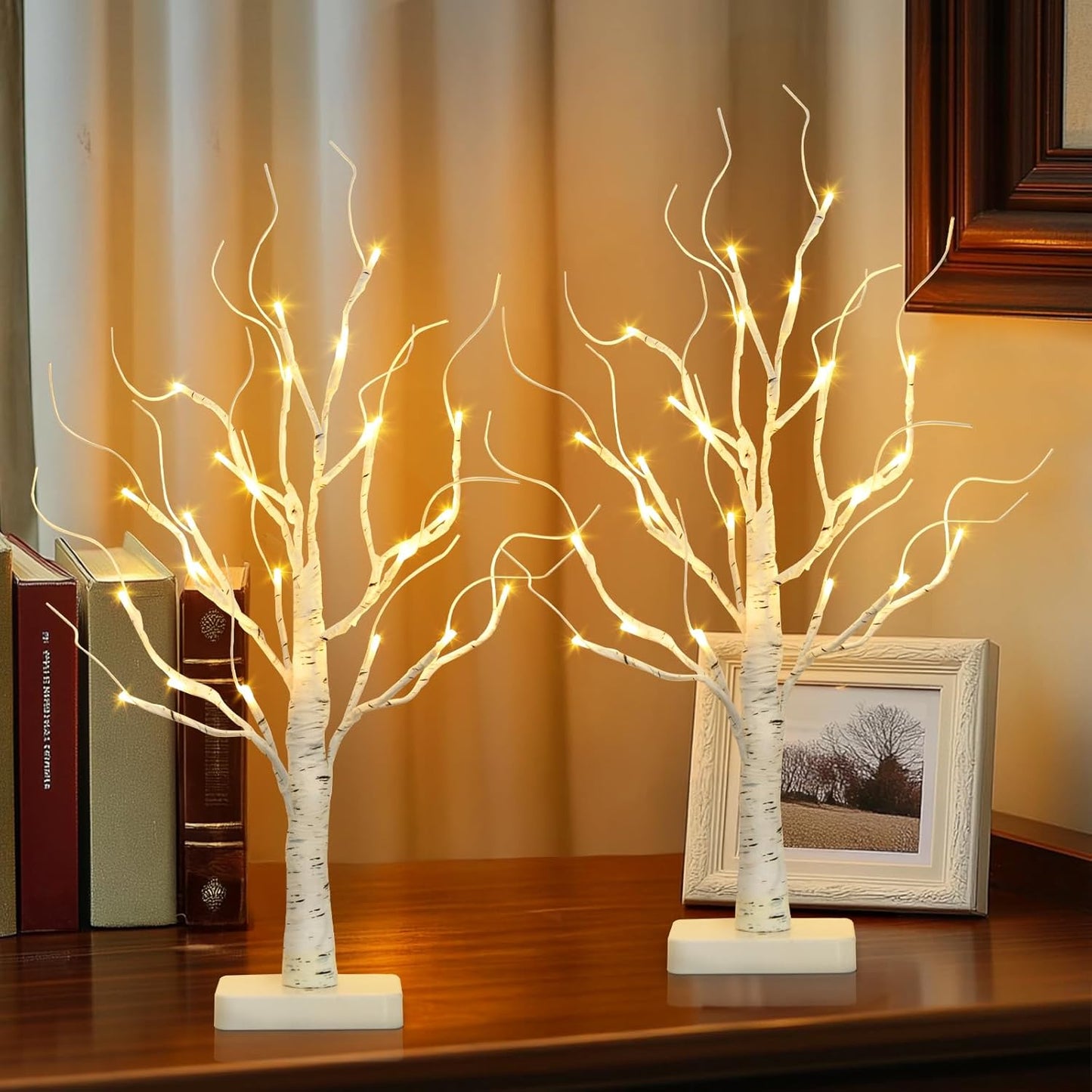 EAMBRITE Birch Tree with Led Lights, White Christmas Decorations Indoor Lighted Mini Small Artificial Tree Lamp