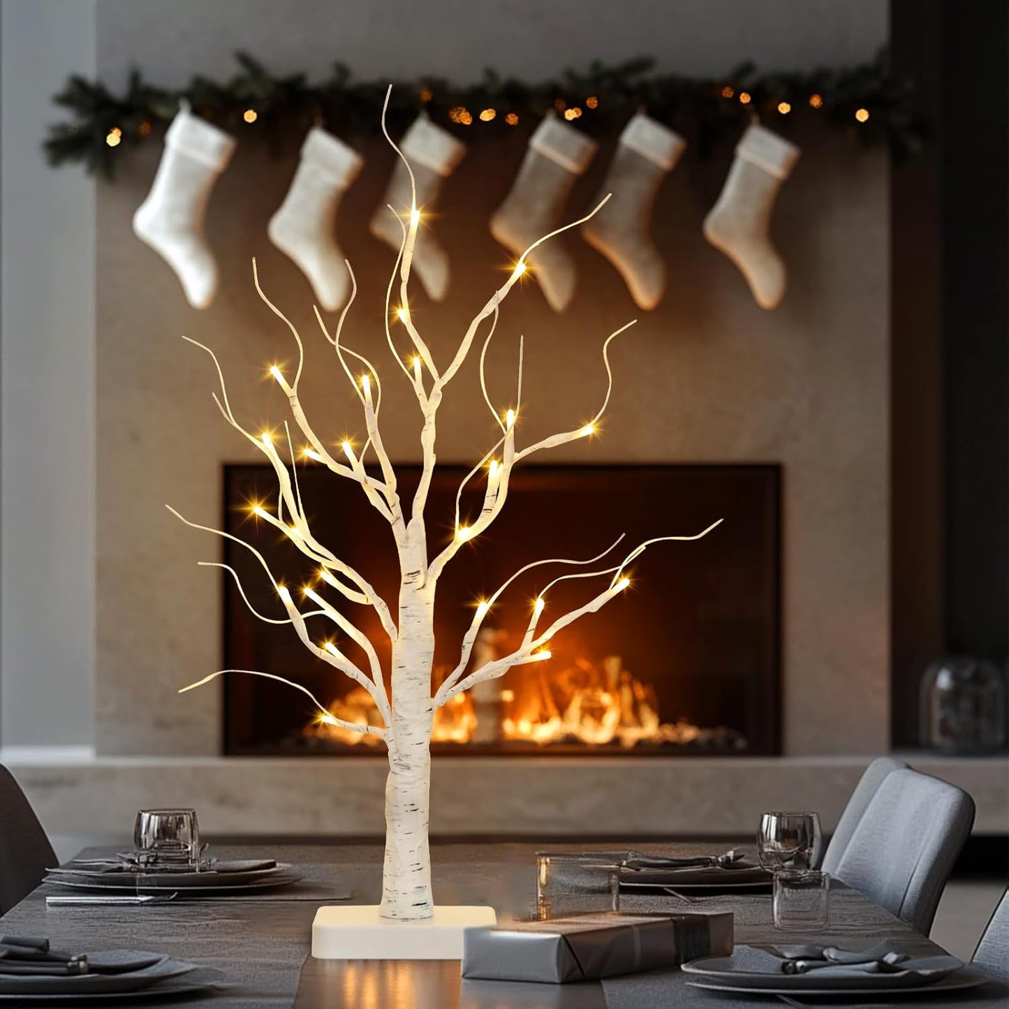 EAMBRITE Birch Tree with Led Lights, White Christmas Decorations Indoor
