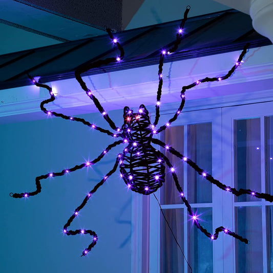 EAMBRITE 5FT Halloween Giant Spider, Light Up Spider Outdoor with 84 LED Purple Lights