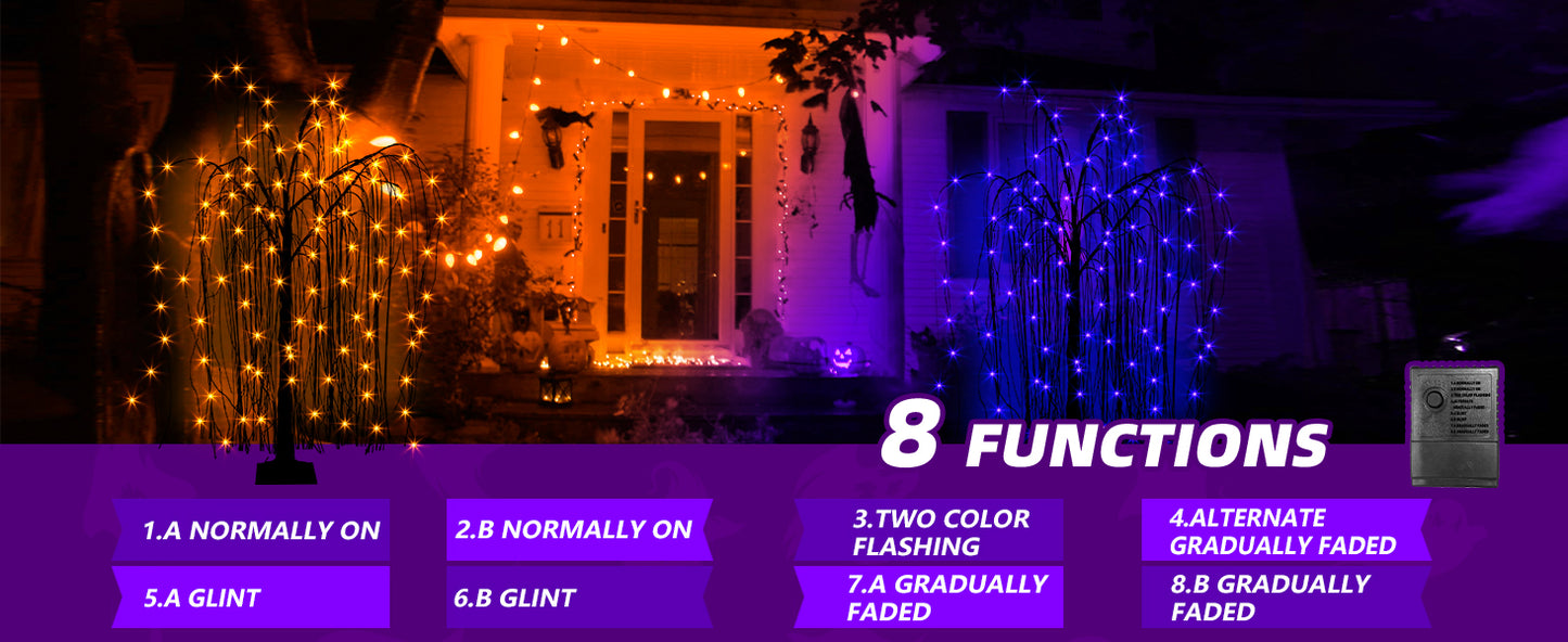 EAMBRITE Halloween Tree 4 FT 180 LED Black Willow Tree with Orange Purple Fairy Lights and Spider Web