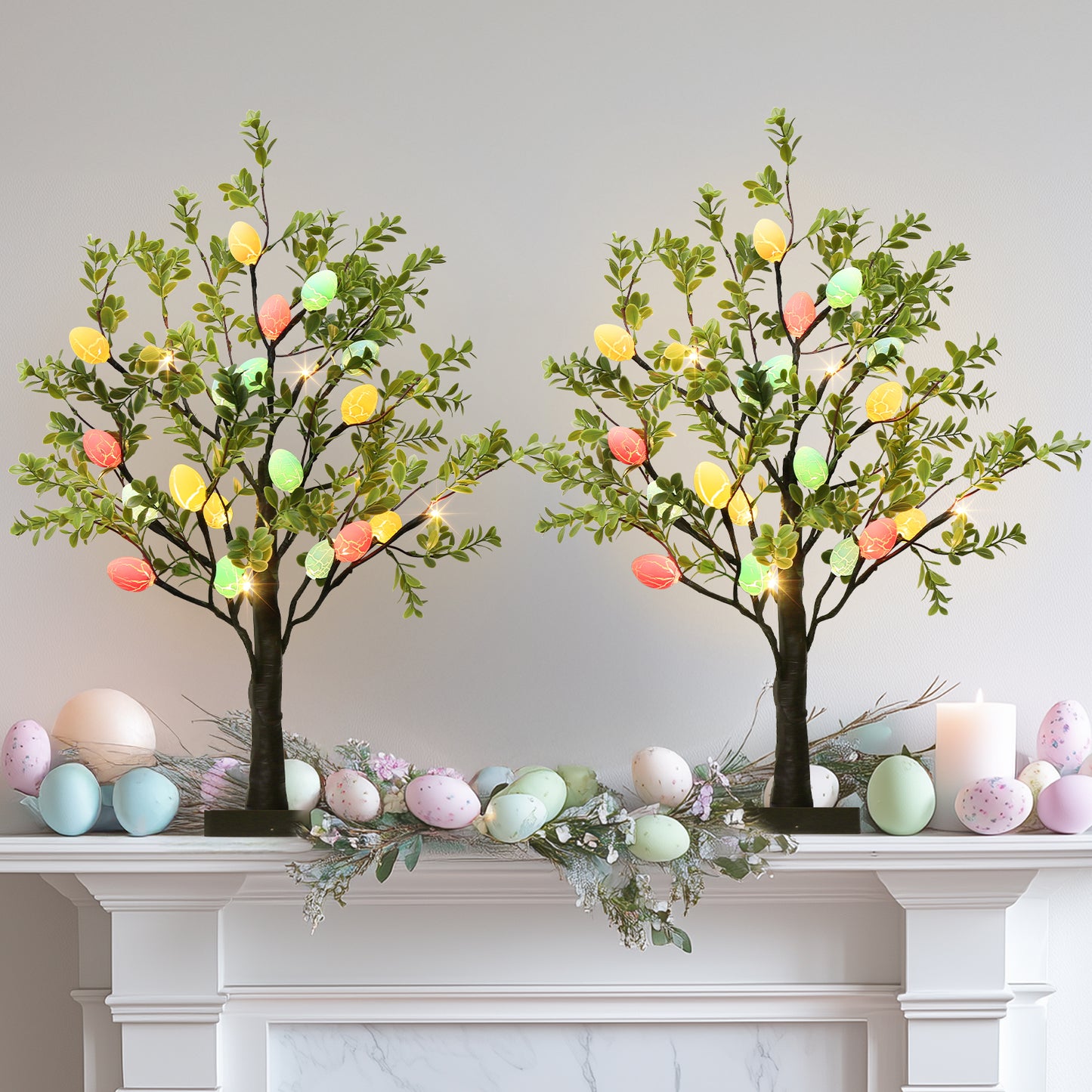 EAMBRITE Easter Decorations Easter Tree with Eggs, 2Ft Tabletop Tree with 24 LED Lights