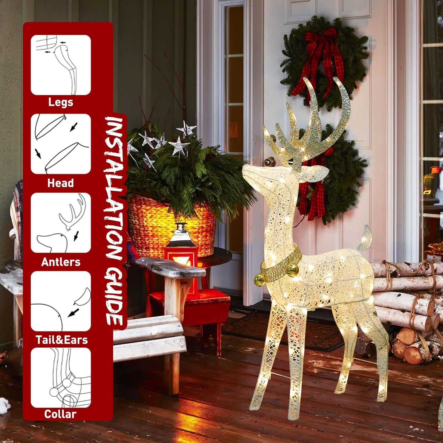 EAMBRITE 48” 70 LT Pre-Lit Christmas Glittering Reindeer