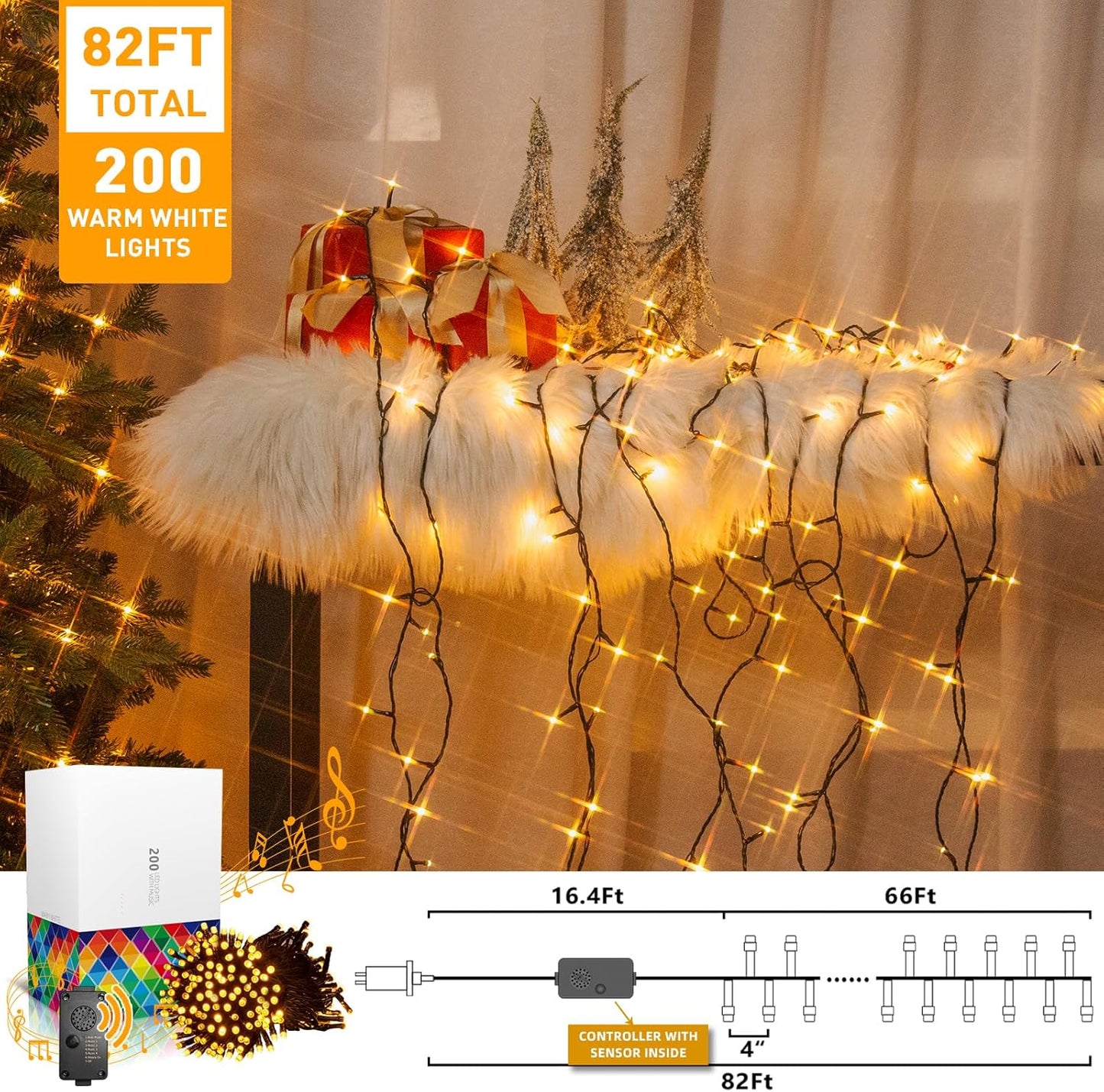 EAMBRITE Christmas Lights Outdoor 82 Ft 200 LT Christmas Lights with Cheerful Music