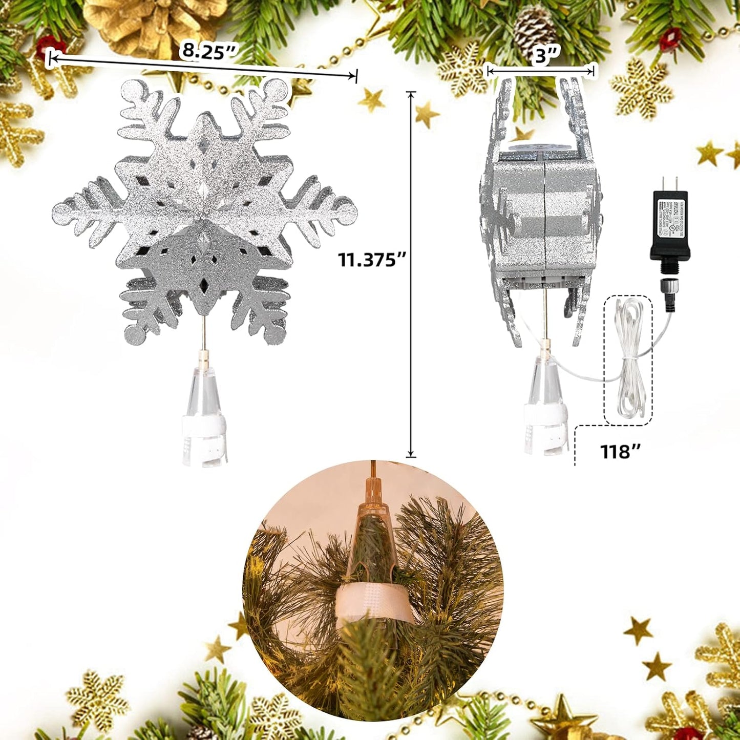 TETETATA Christmas Tree Topper Lighted Snowflake,