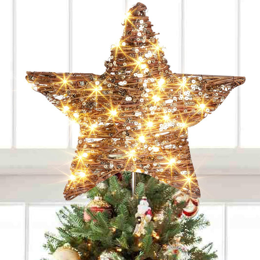 EAMBRITE 13.37” 40 LED Christmas Rattan Tree Topper