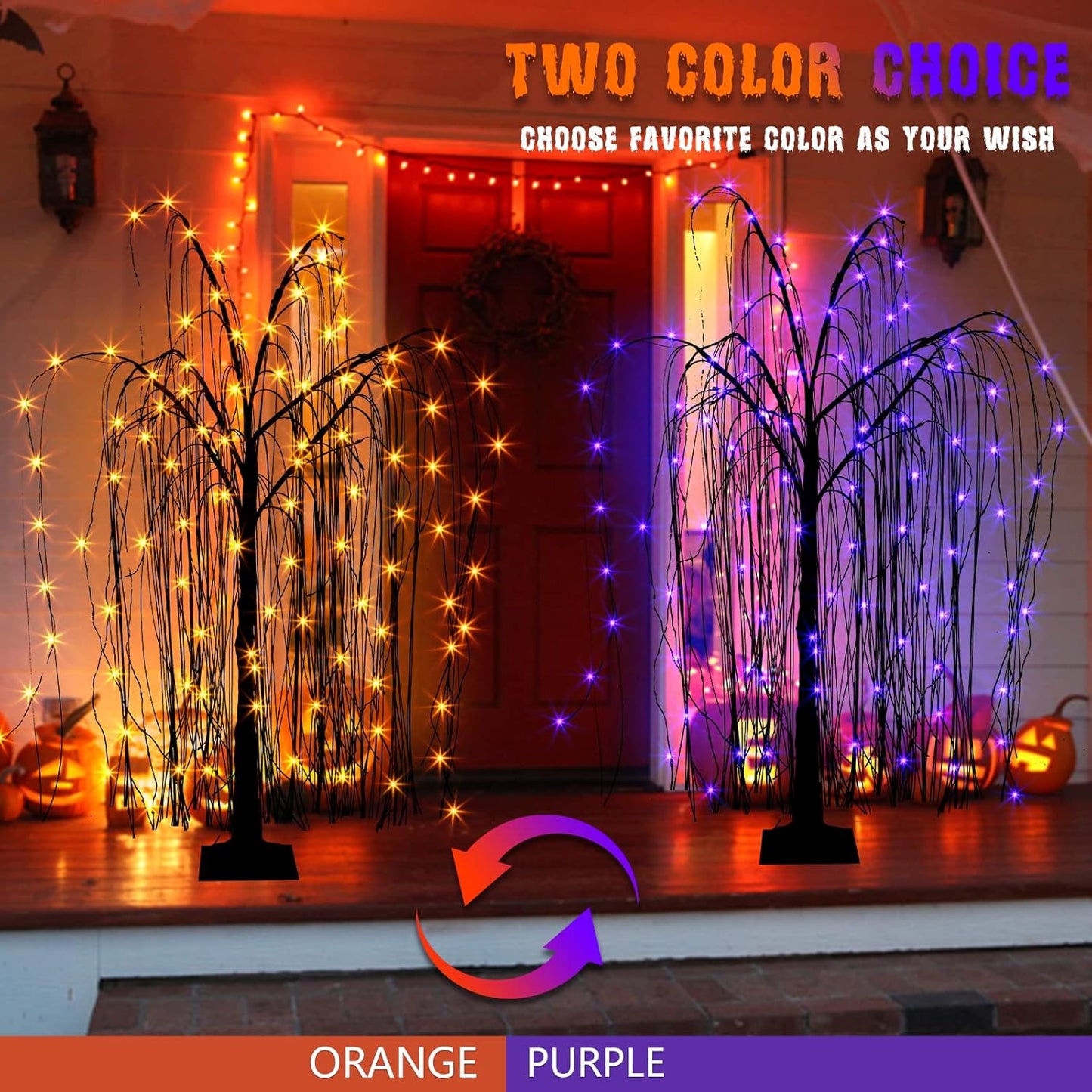 EAMBRITE Halloween Tree 4 FT 180 LED Black Willow Tree with Orange Purple Fairy Lights and Spider Web