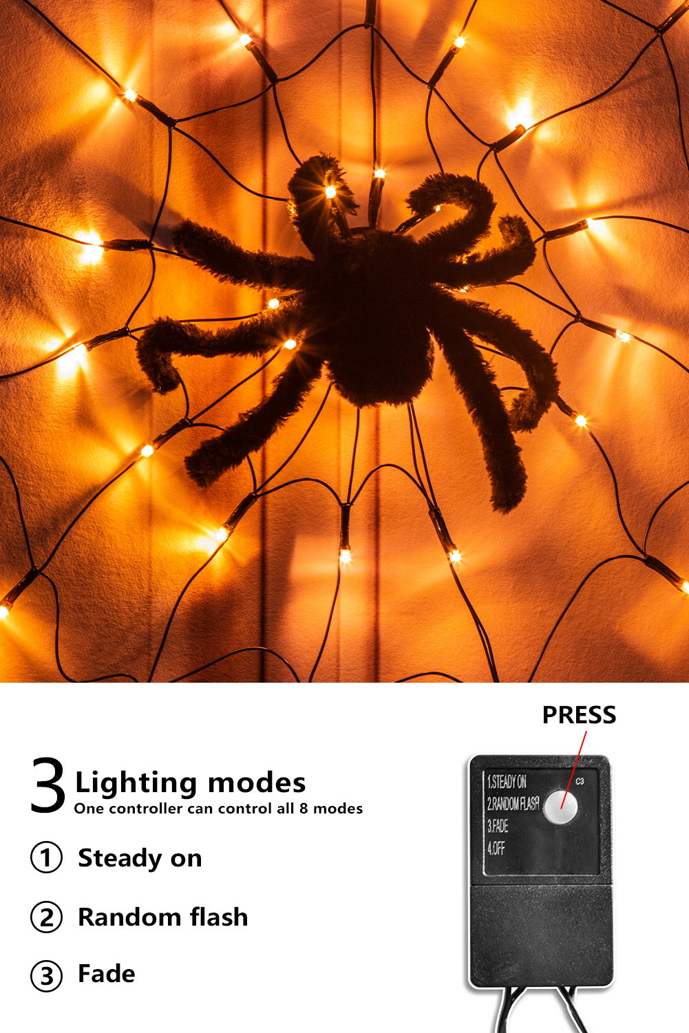 EAMBRITE Halloween Spider Web Lights with 70LED Orange Lights