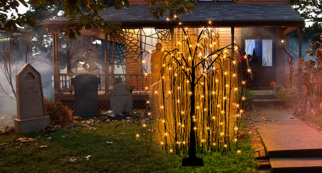 EAMBRITE Halloween Tree 4 FT 180 LED Black Willow Tree with Orange Purple Fairy Lights and Spider Web