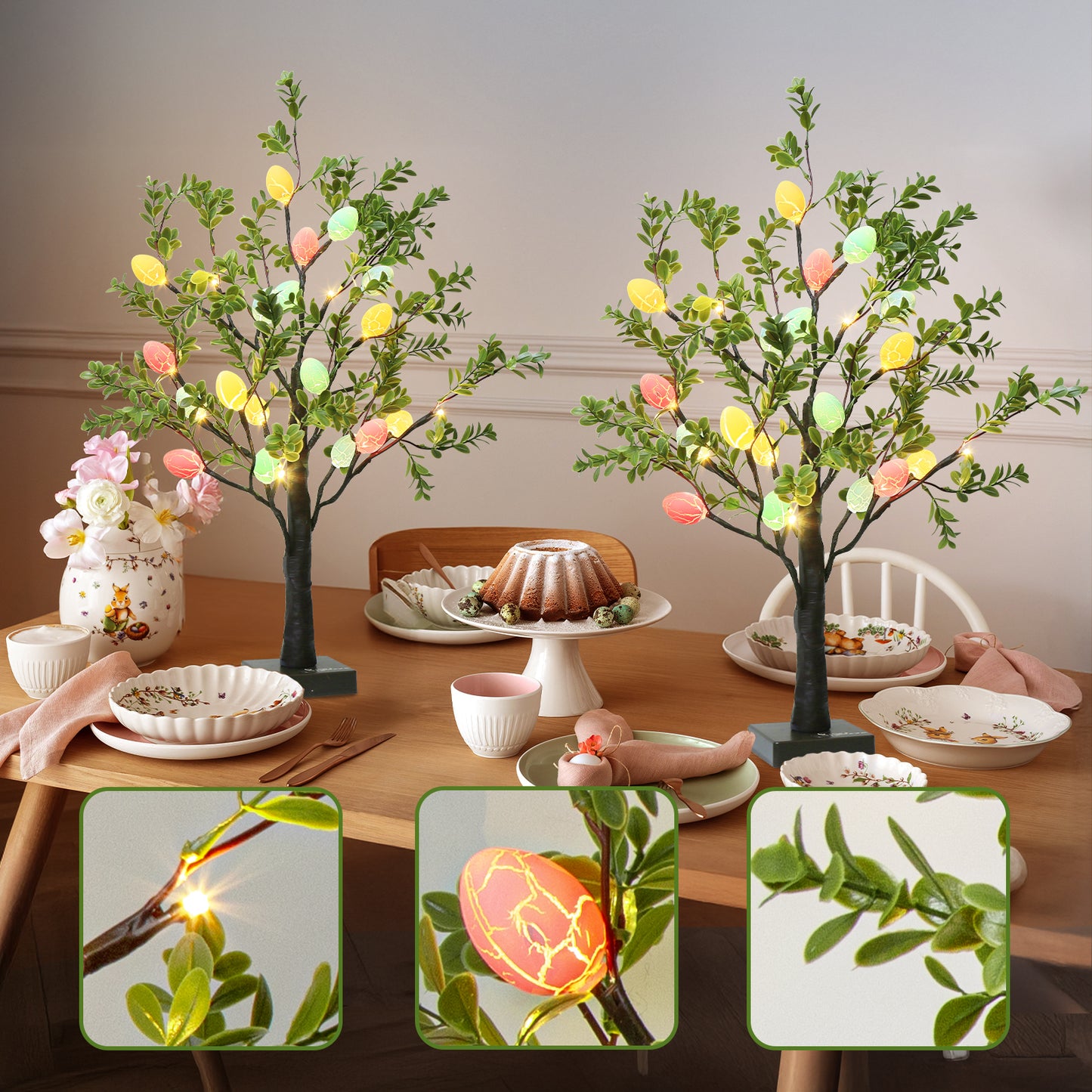 EAMBRITE Easter Decorations Easter Tree with Eggs, 2Ft Tabletop Tree with 24 LED Lights