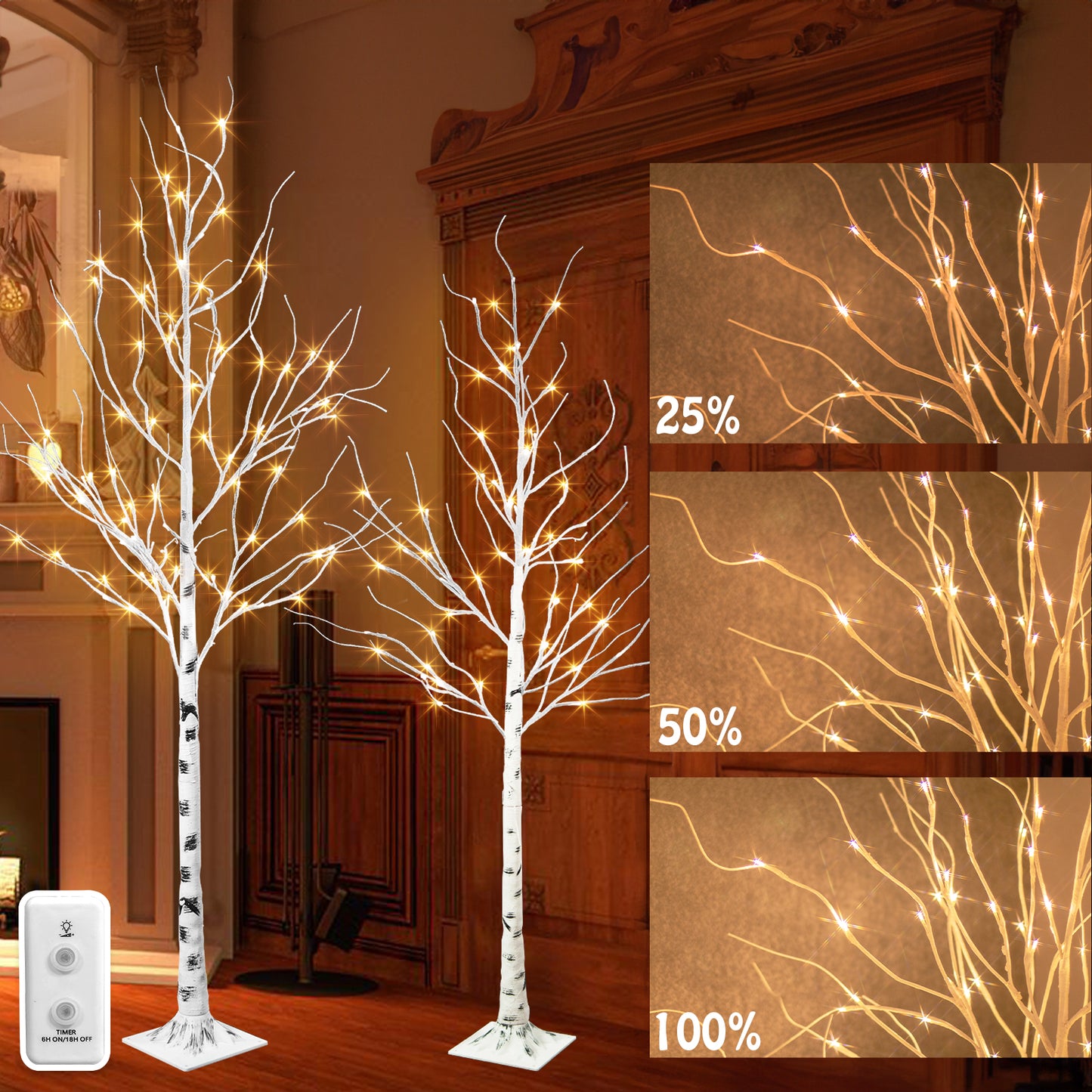 EAMBRITE 5FT 6FT White Birch Tree Set Christmas Tree Decorations