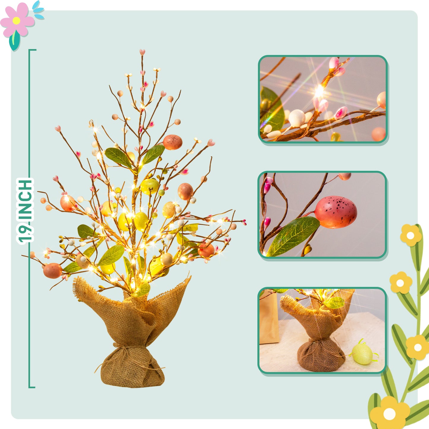 EAMBRITE Easter Decorations Easter Egg Tree with Lights