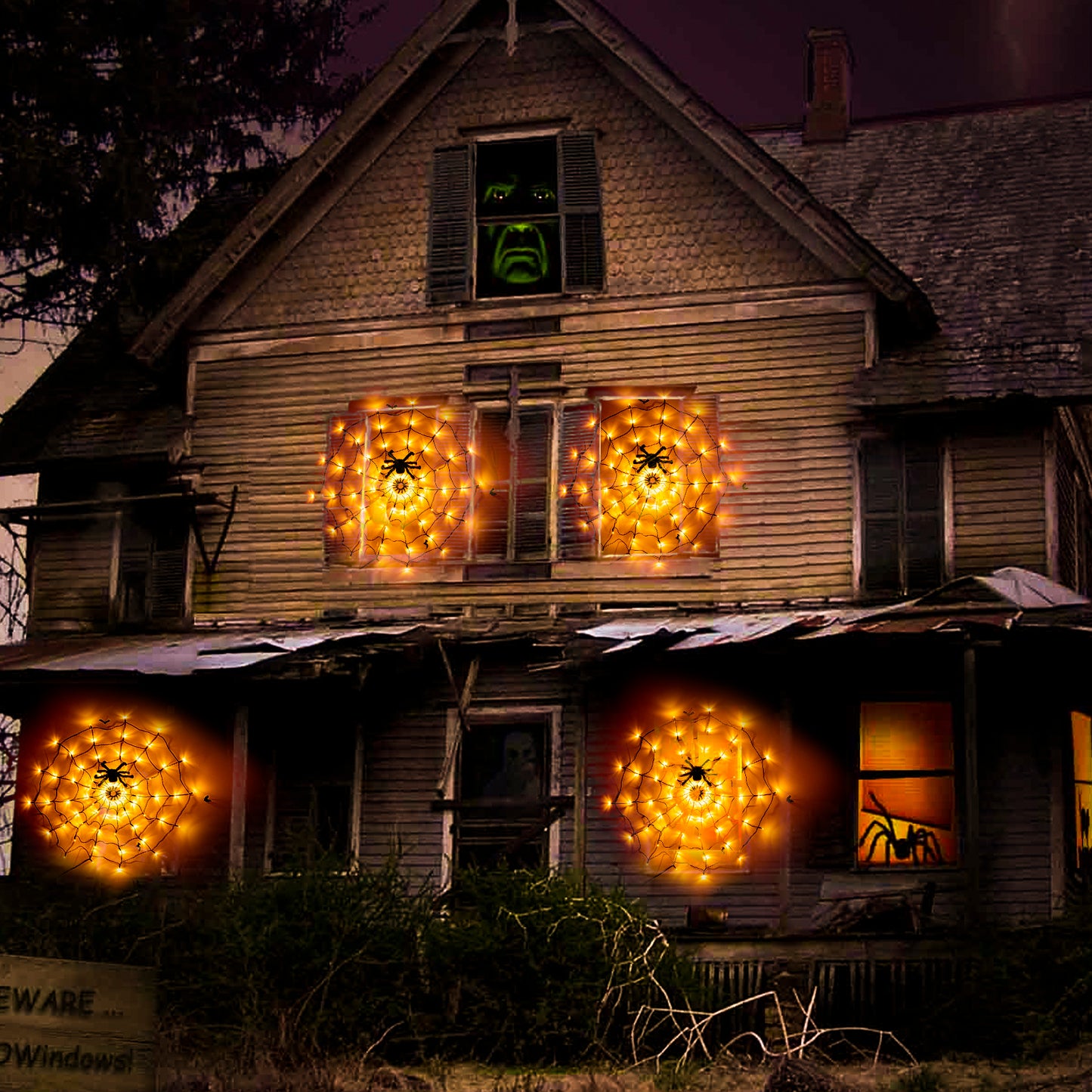 EAMBRITE Halloween Spider Web Lights with 70LED Orange Lights