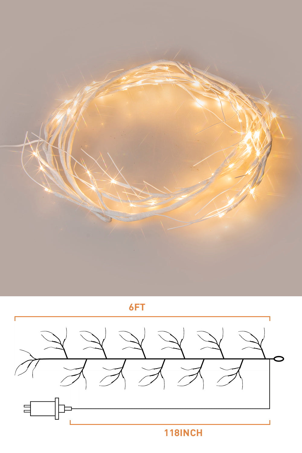 EAMBRITE White Garland Lights, 6 FT 48 LED Lighted Twig Garlands Plug in