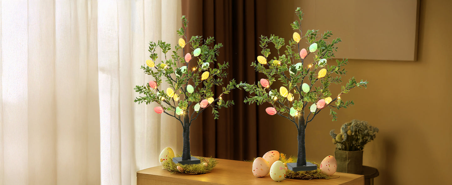 EAMBRITE Easter Decorations Easter Tree with Eggs, 2Ft Tabletop Tree with 24 LED Lights