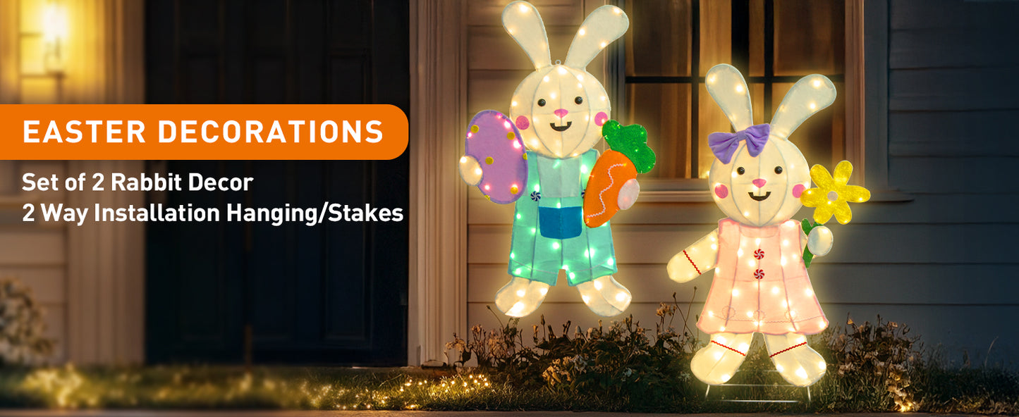 EAMBRITE 2 Pack Easter Decorations Outdoor Bunny Decor