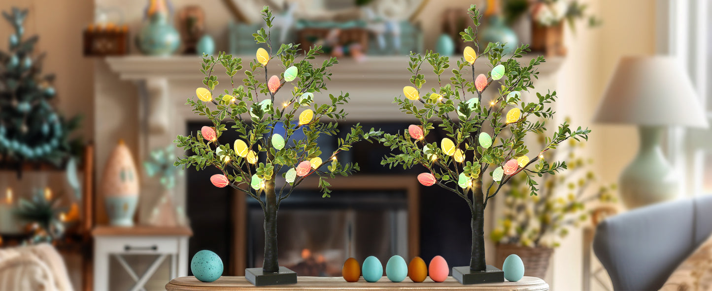 EAMBRITE Easter Decorations Easter Tree with Eggs, 2Ft Tabletop Tree with 24 LED Lights