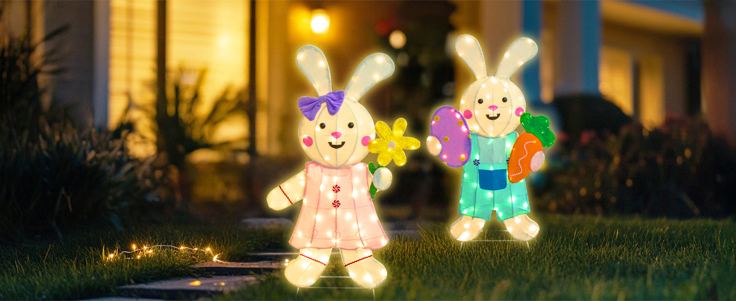 EAMBRITE 2 Pack Easter Decorations Outdoor Bunny Decor