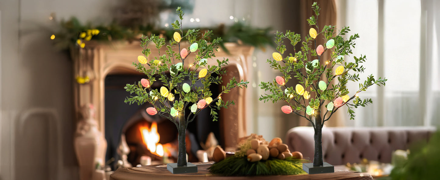 EAMBRITE Easter Decorations Easter Tree with Eggs, 2Ft Tabletop Tree with 24 LED Lights