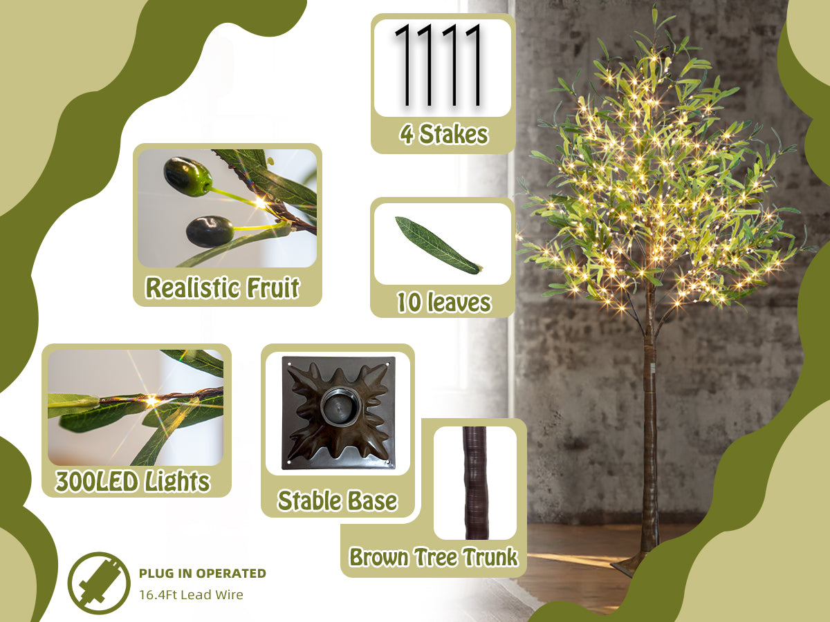 EAMBRITE Lighted Olive Tree Artificial Indoor, 6Ft Eucalyptus Tree with Fairy Lights