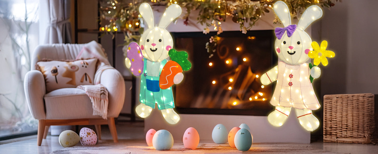 EAMBRITE 2 Pack Easter Decorations Outdoor Bunny Decor