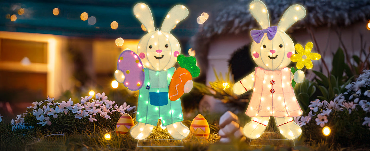 EAMBRITE 2 Pack Easter Decorations Outdoor Bunny Decor