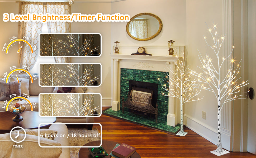 EAMBRITE 5FT 6FT White Birch Tree Set Christmas Tree Decorations