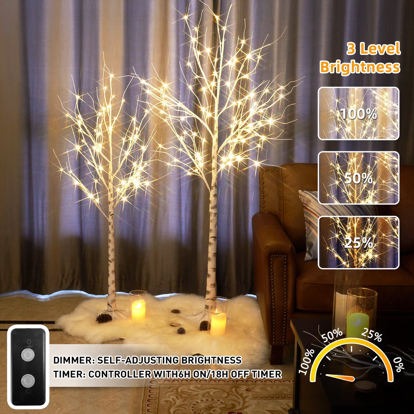 EAMBRITE 5FT 6FT White Birch Tree Set Christmas Tree Decorations