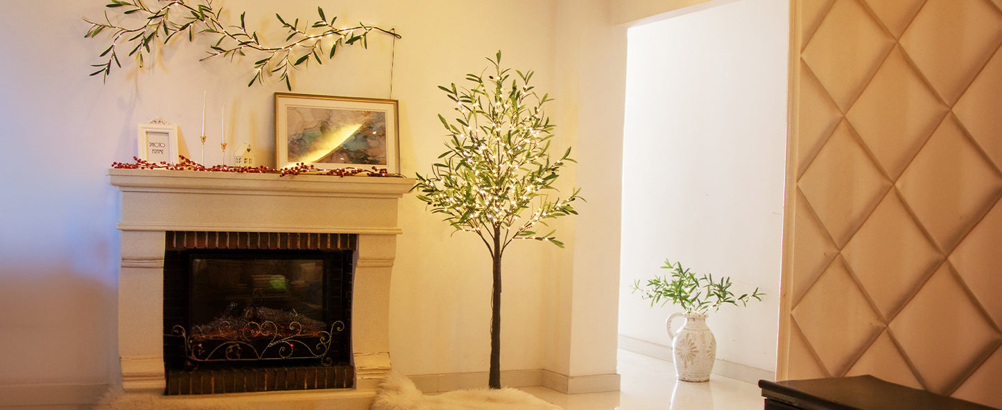 EAMBRITE Lighted Olive Tree Artificial Indoor, 6Ft Eucalyptus Tree with Fairy Lights