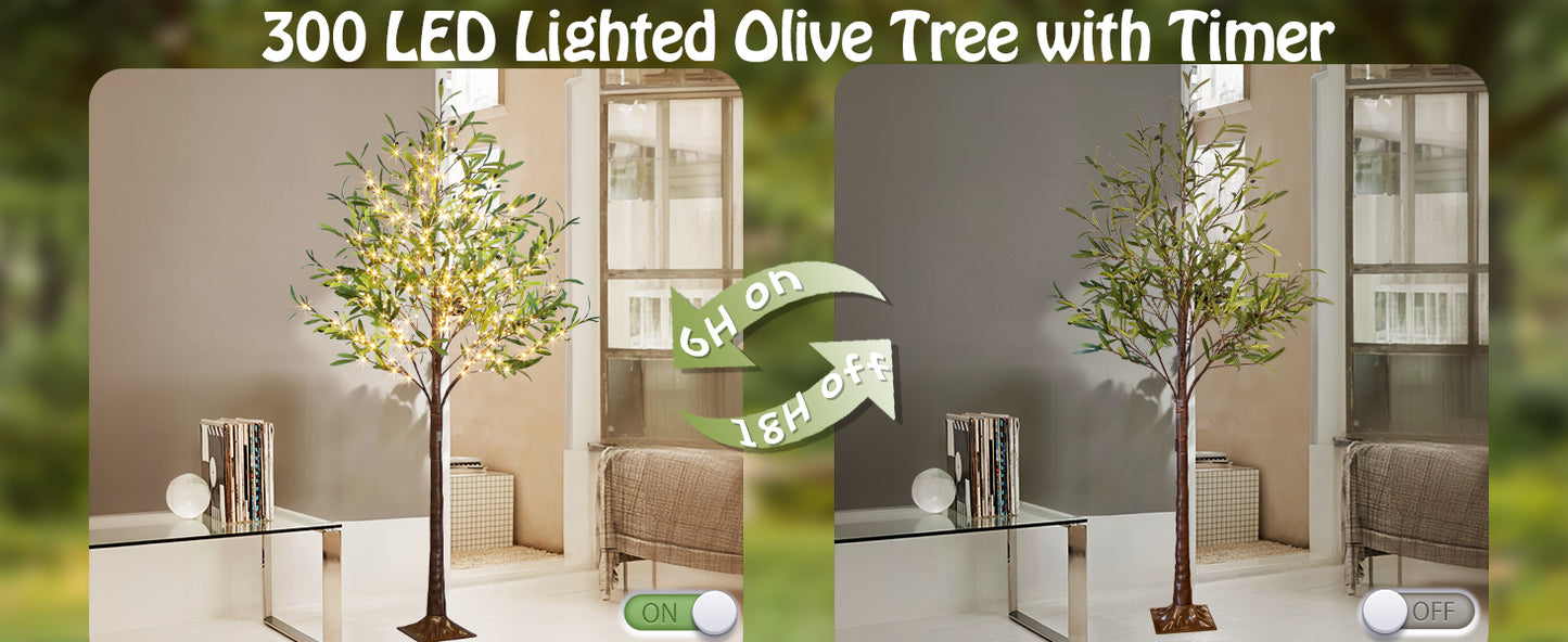 EAMBRITE Lighted Olive Tree Artificial Indoor, 6Ft Eucalyptus Tree with Fairy Lights