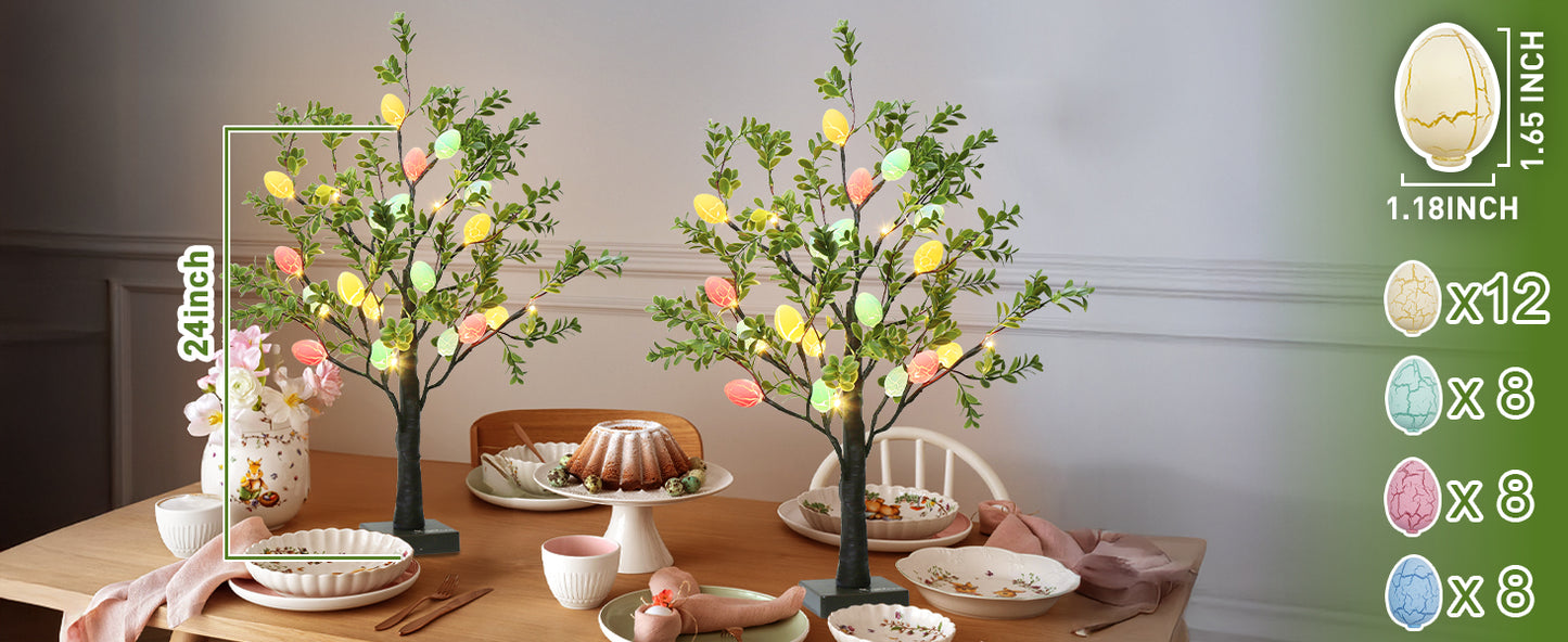 EAMBRITE Easter Decorations Easter Tree with Eggs, 2Ft Tabletop Tree with 24 LED Lights