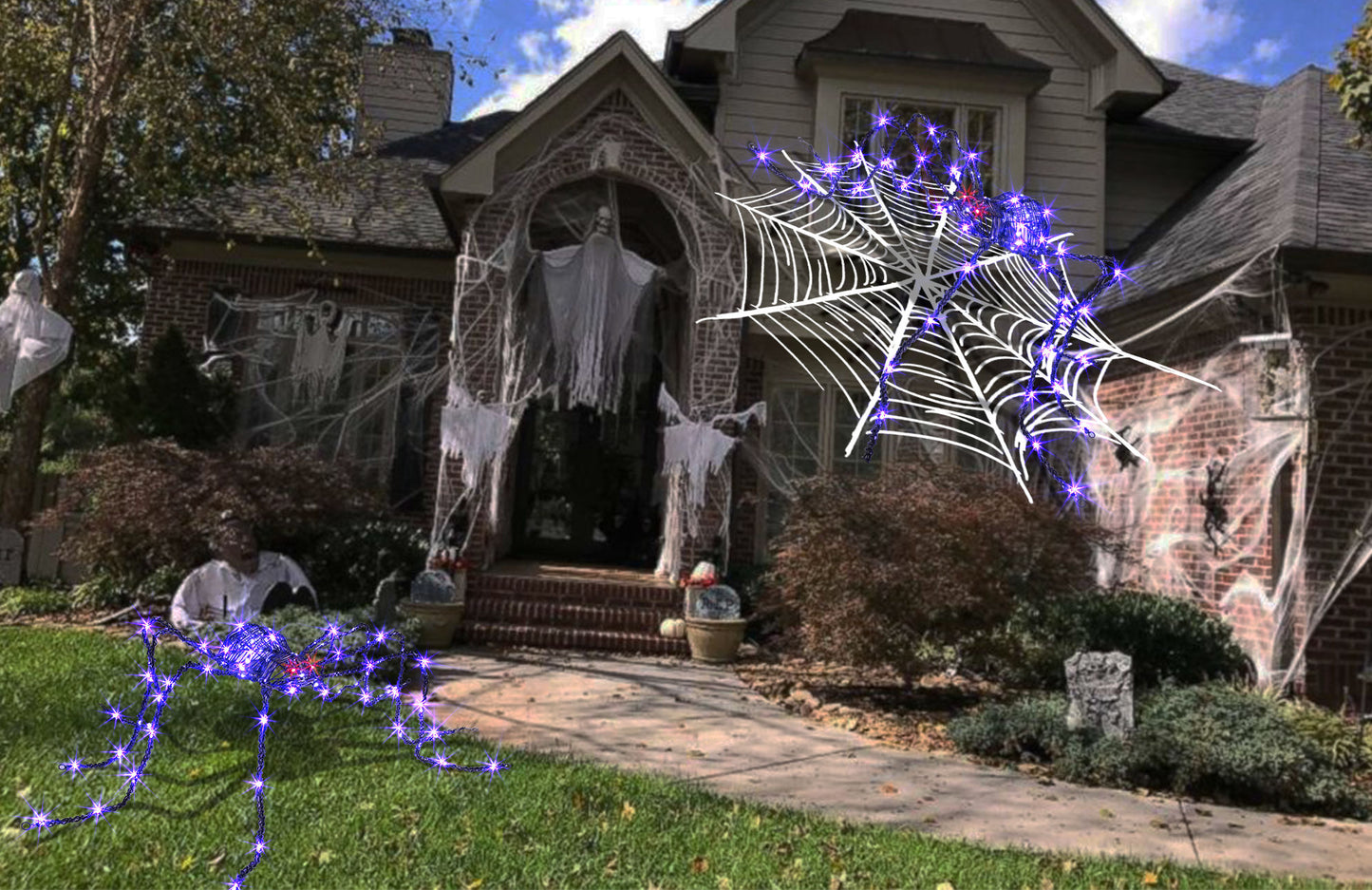EAMBRITE 5FT Halloween Giant Spider, Light Up Spider Outdoor with 84 LED Purple Lights