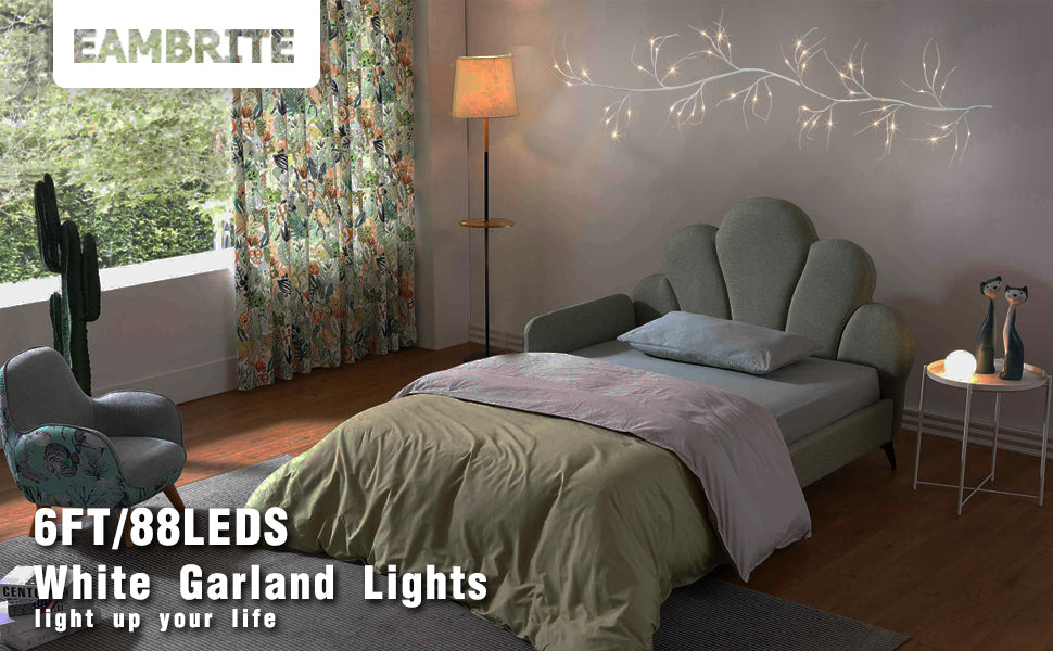 EAMBRITE White Garland Lights, 6 FT 48 LED Lighted Twig Garlands Plug in