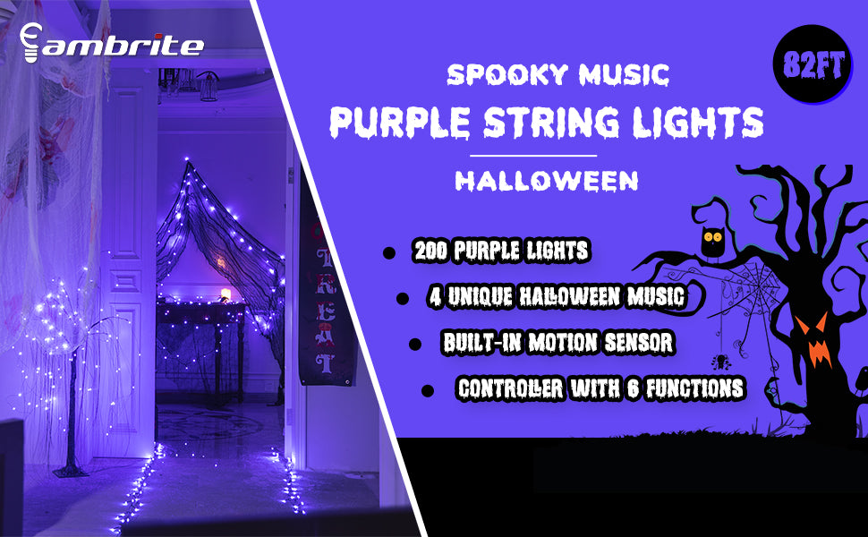 EAMBRITE Halloween Decorations 200 LED Halloween String Lights with Spooky Music
