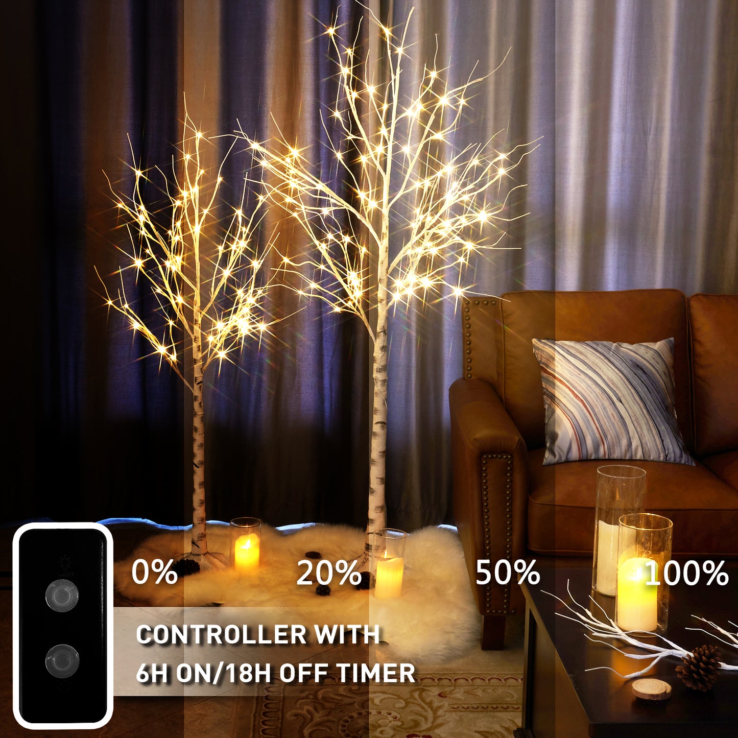 EAMBRITE 5FT 6FT White Birch Tree Set Christmas Tree Decorations