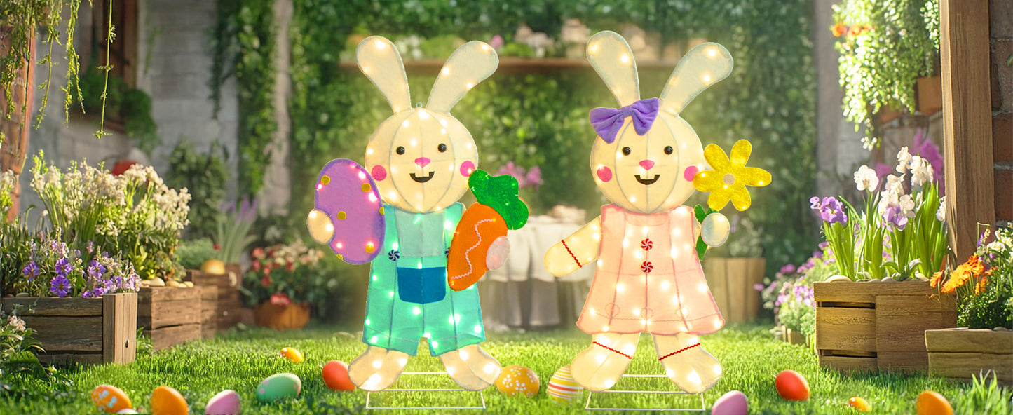 EAMBRITE 2 Pack Easter Decorations Outdoor Bunny Decor