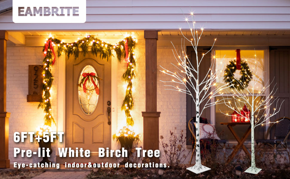 EAMBRITE 5FT 6FT White Birch Tree Set Christmas Tree Decorations