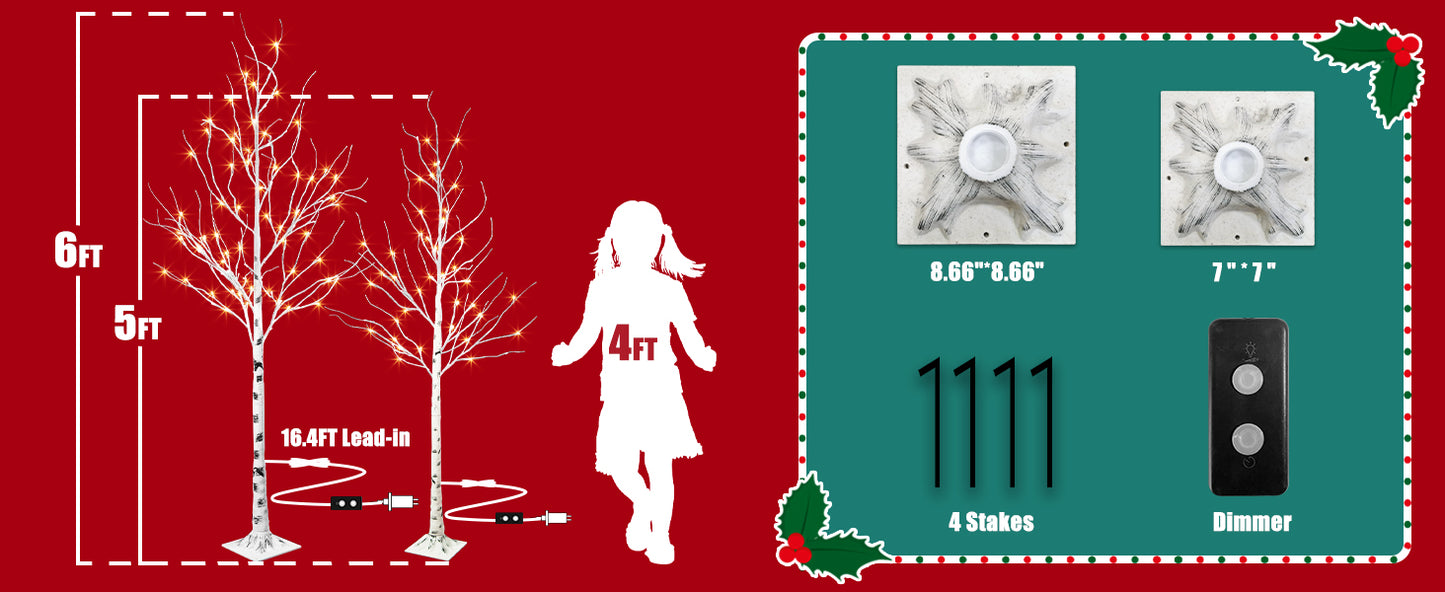 EAMBRITE 5FT 6FT White Birch Tree Set Christmas Tree Decorations