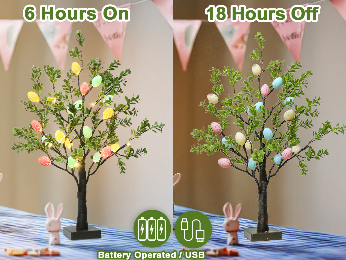 EAMBRITE Easter Decorations Easter Tree with Eggs, 2Ft Tabletop Tree with 24 LED Lights