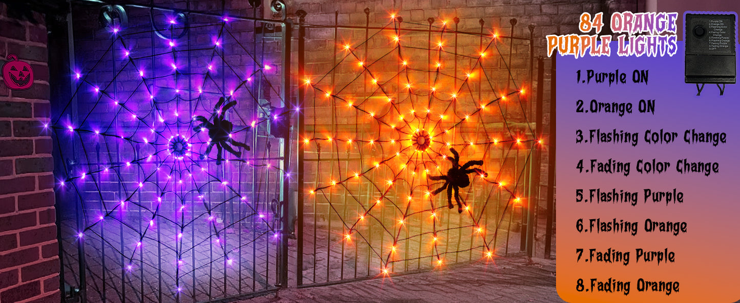 EAMBRITE Halloween Spider Web Lights with 84LED Orange/Purple Lights