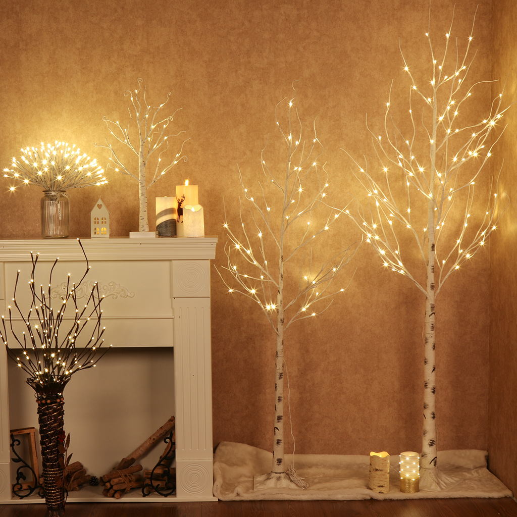 EAMBRITE 5FT 6FT White Birch Tree Set Christmas Tree Decorations