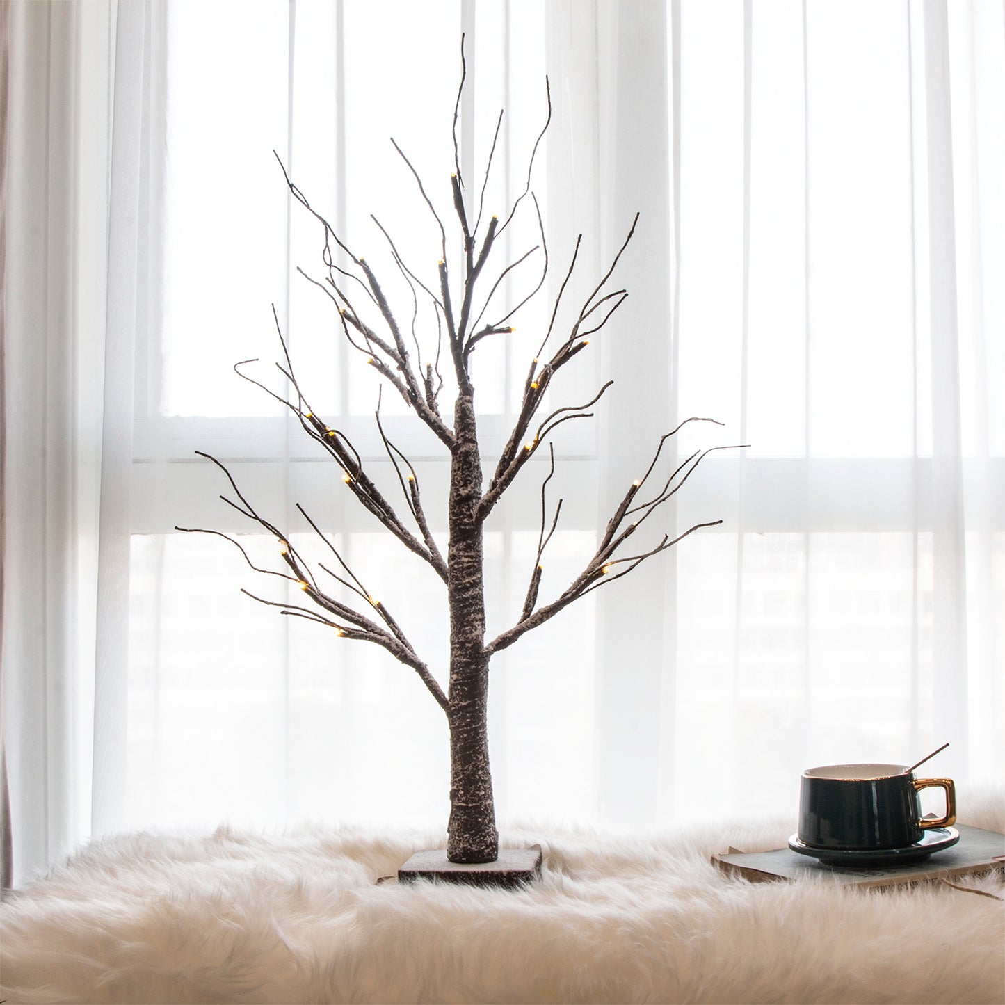 Árbol Bonsái de Nieve EAMBRITE de 24 Pulgadas con Funcionamiento por Batería